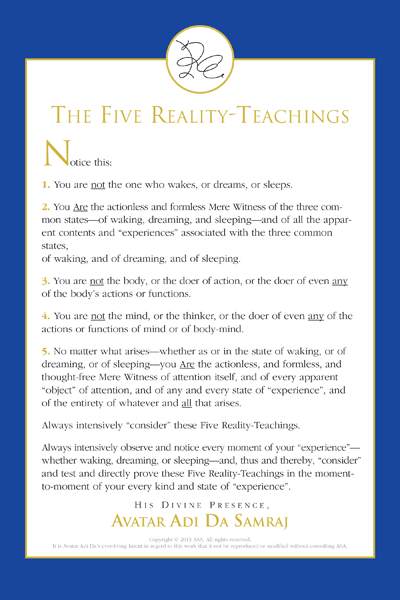 The Five Reality-Teachings Laminated Card
